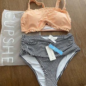 Cupshe Ruffle Bandeau Bikini With High Waisted Bottom